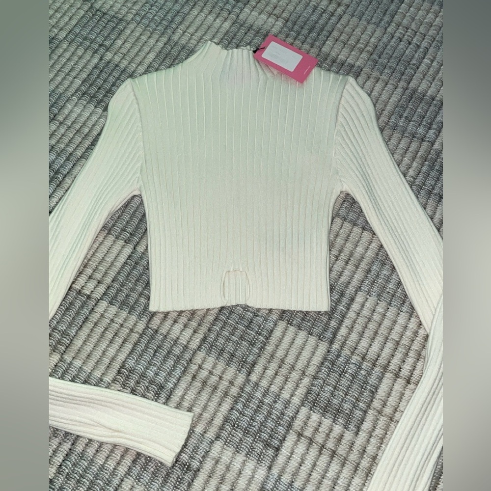 Edikted Cream Long Sleeve Ribbed Top